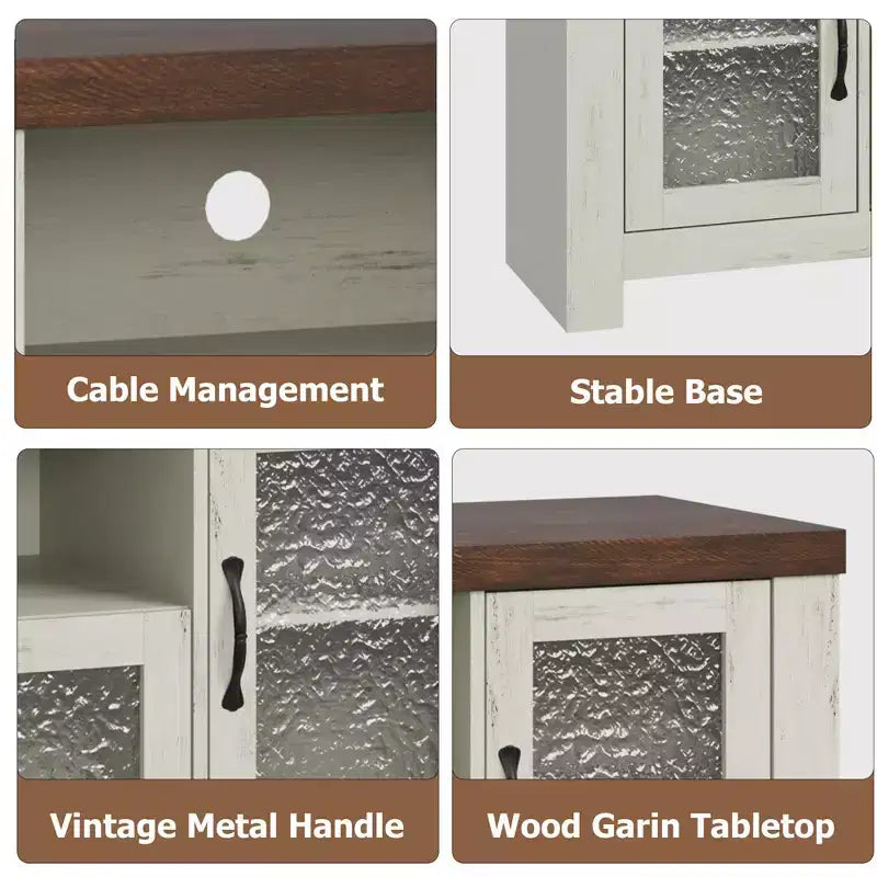 65 Inch Farmhouse TV Stand with Acrylic Doors - Entertainment Center w/ Adjustable Shelves, Media Console for Living Room & Bedroom Storage