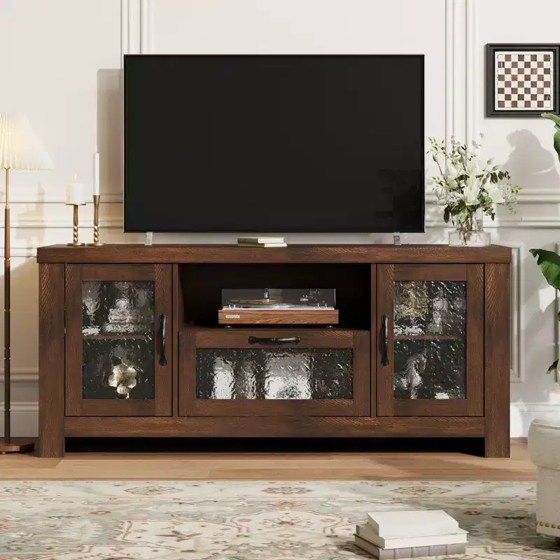 65 Inch Farmhouse TV Stand with Acrylic Doors - Entertainment Center w/ Adjustable Shelves, Media Console for Living Room & Bedroom Storage