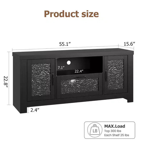 Meuble TV de ferme de 65 pouces avec portes en acrylique - Meuble de divertissement avec étagères réglables, Console multimédia pour le rangement du salon et de la chambre