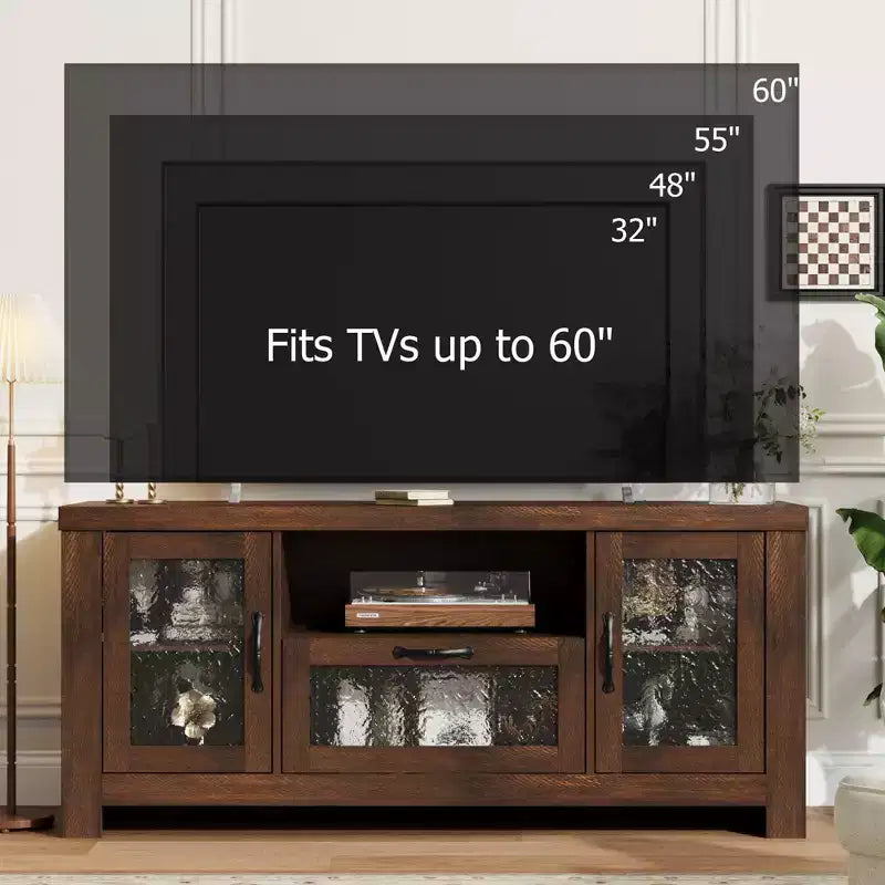 65 Inch Farmhouse TV Stand with Acrylic Doors - Entertainment Center w/ Adjustable Shelves, Media Console for Living Room & Bedroom Storage