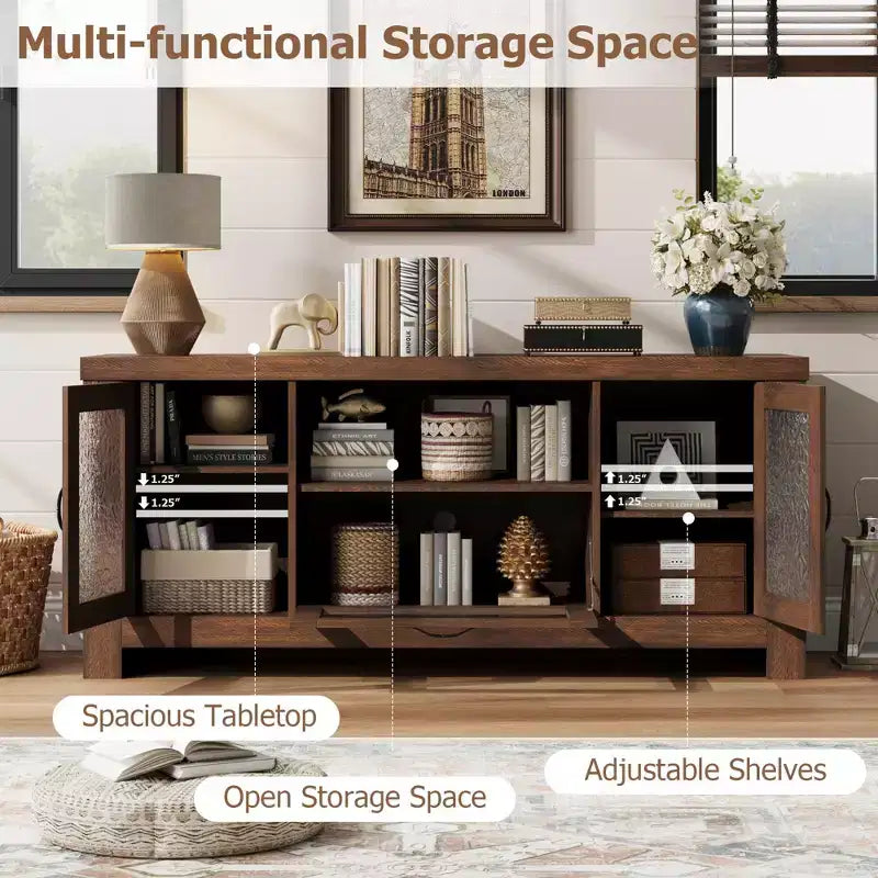 65 Inch Farmhouse TV Stand with Acrylic Doors - Entertainment Center w/ Adjustable Shelves, Media Console for Living Room & Bedroom Storage