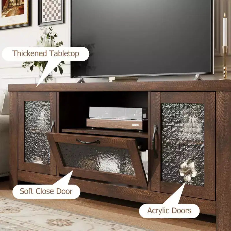 65 Inch Farmhouse TV Stand with Acrylic Doors - Entertainment Center w/ Adjustable Shelves, Media Console for Living Room & Bedroom Storage