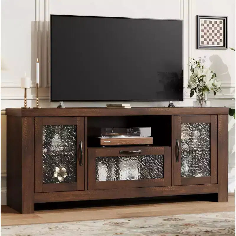 65 Inch Farmhouse TV Stand with Acrylic Doors - Entertainment Center w/ Adjustable Shelves, Media Console for Living Room & Bedroom Storage