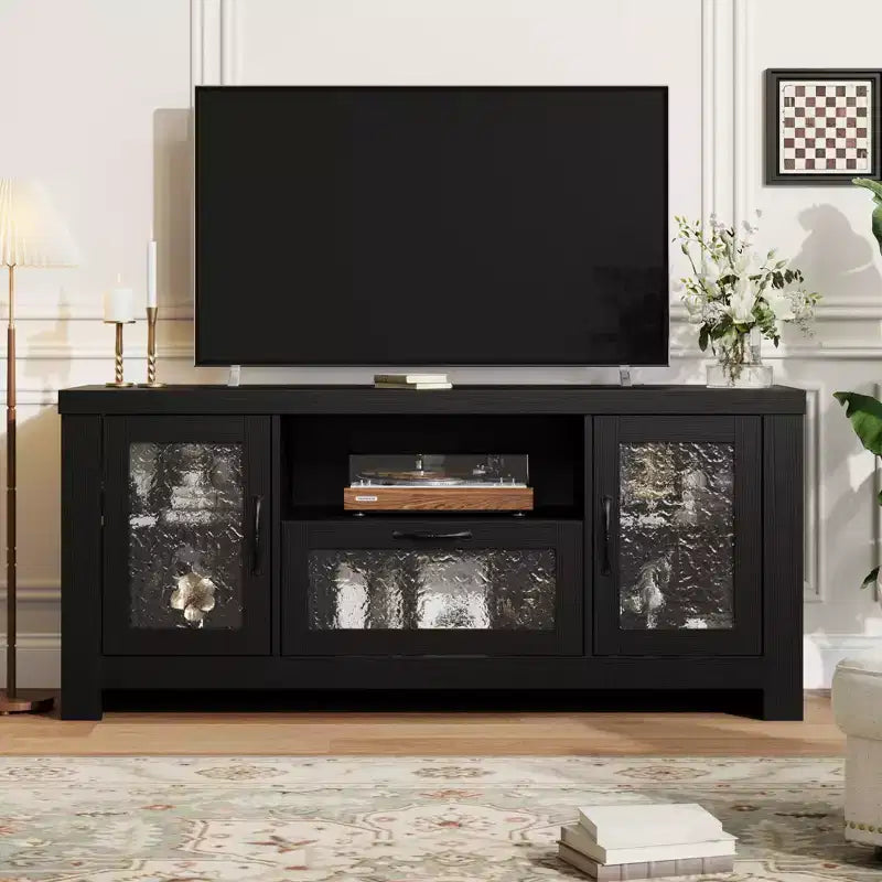 65 Inch Farmhouse TV Stand with Acrylic Doors - Entertainment Center w/ Adjustable Shelves, Media Console for Living Room & Bedroom Storage
