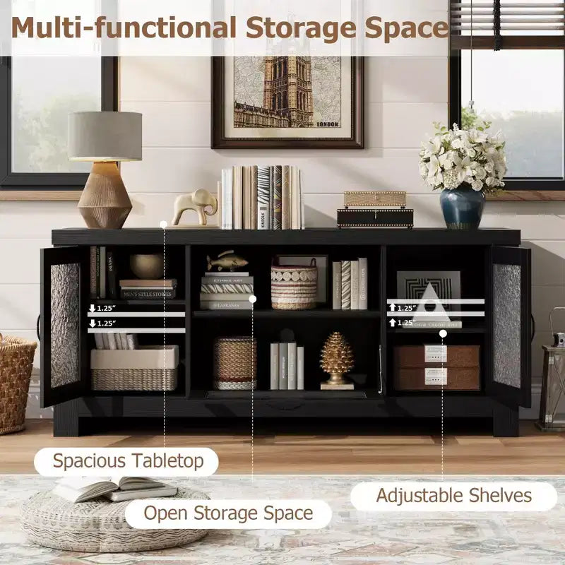 65 Inch Farmhouse TV Stand with Acrylic Doors - Entertainment Center w/ Adjustable Shelves, Media Console for Living Room & Bedroom Storage