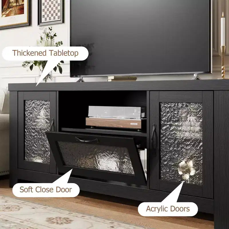 65 Inch Farmhouse TV Stand with Acrylic Doors - Entertainment Center w/ Adjustable Shelves, Media Console for Living Room & Bedroom Storage
