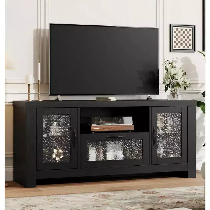 65 Inch Farmhouse TV Stand with Acrylic Doors - Entertainment Center w/ Adjustable Shelves, Media Console for Living Room & Bedroom Storage