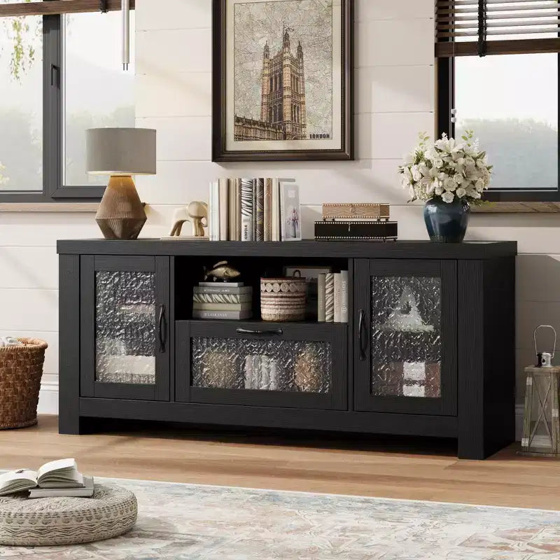 65 Inch Farmhouse TV Stand with Acrylic Doors - Entertainment Center w/ Adjustable Shelves, Media Console for Living Room & Bedroom Storage