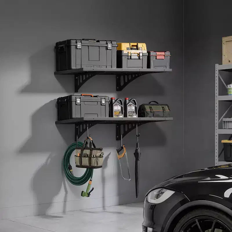 VEVOR 2-Tier Wall Garage Shelving, 2 x 3 ft Steel Wall Mounted Shelving Unit, 12 x 72 Inch Per Shelf, 560 lbs Total Weight Capacity, Black
