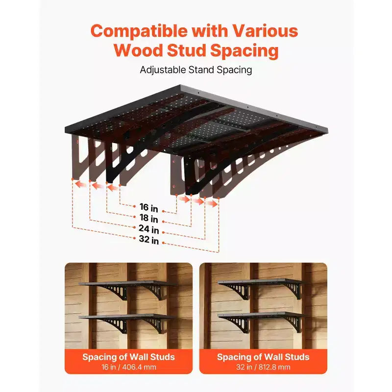 VEVOR 2-Tier Wall Garage Shelving, 2 x 3 ft Steel Wall Mounted Shelving Unit, 12 x 72 Inch Per Shelf, 560 lbs Total Weight Capacity, Black
