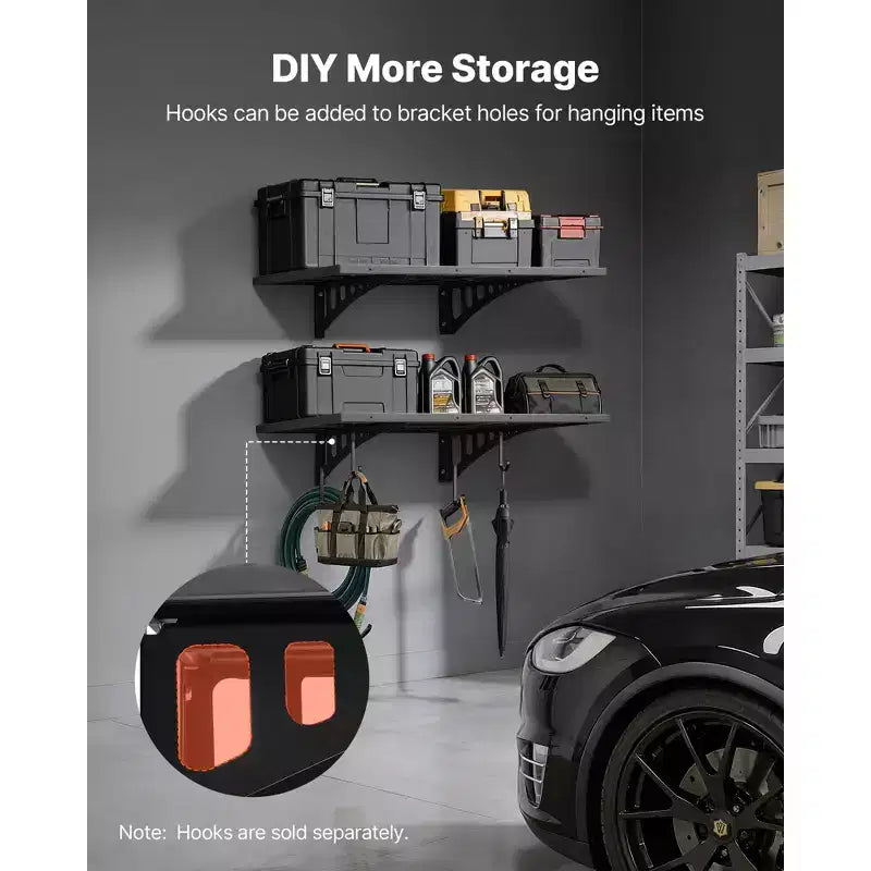 VEVOR 2-Tier Wall Garage Shelving, 2 x 3 ft Steel Wall Mounted Shelving Unit, 12 x 72 Inch Per Shelf, 560 lbs Total Weight Capacity, Black