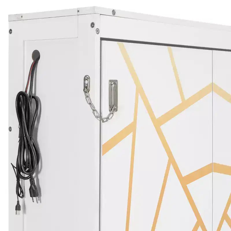 GDFStudio Reed Modern Side-Folding Murphy Bed with Trendy Printed Pattern, LED and USB