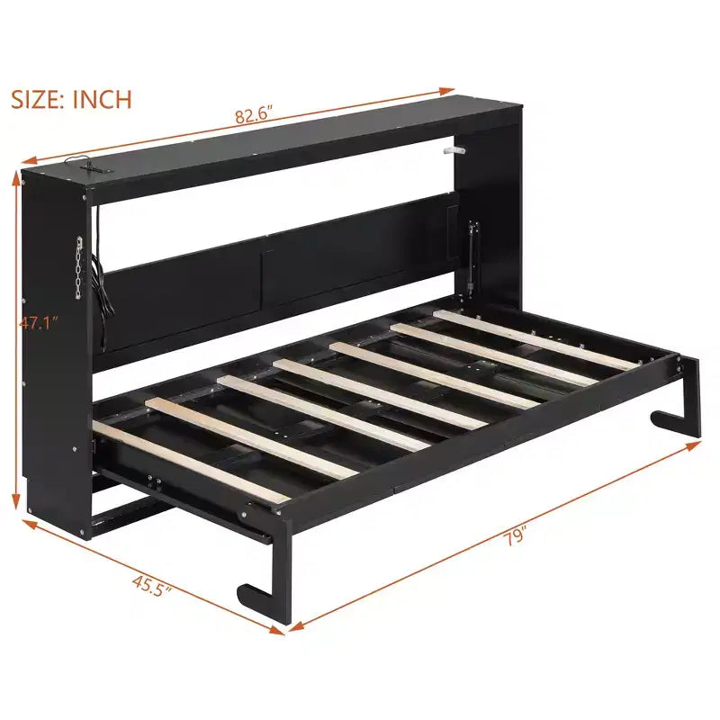GDFStudio Reed Modern Side-Folding Murphy Bed with Trendy Printed Pattern, LED and USB