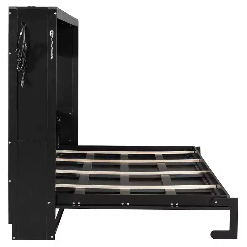 GDFStudio Reed Modern Side-Folding Murphy Bed with Trendy Printed Pattern, LED and USB