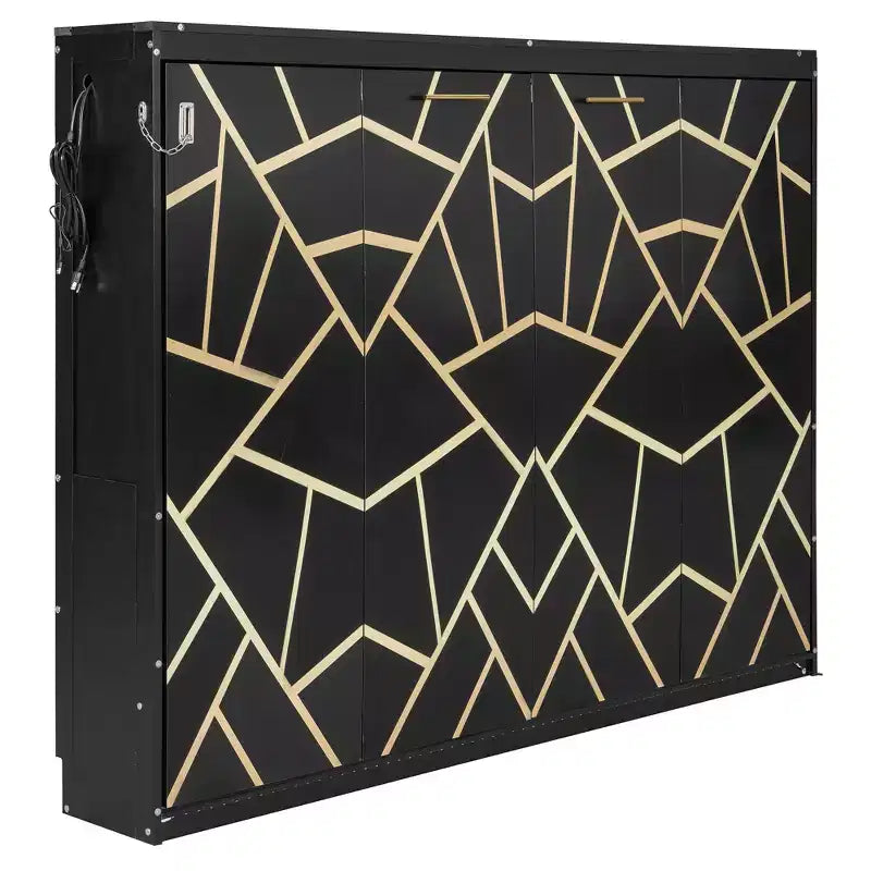 GDFStudio Reed Modern Side-Folding Murphy Bed with Trendy Printed Pattern, LED and USB