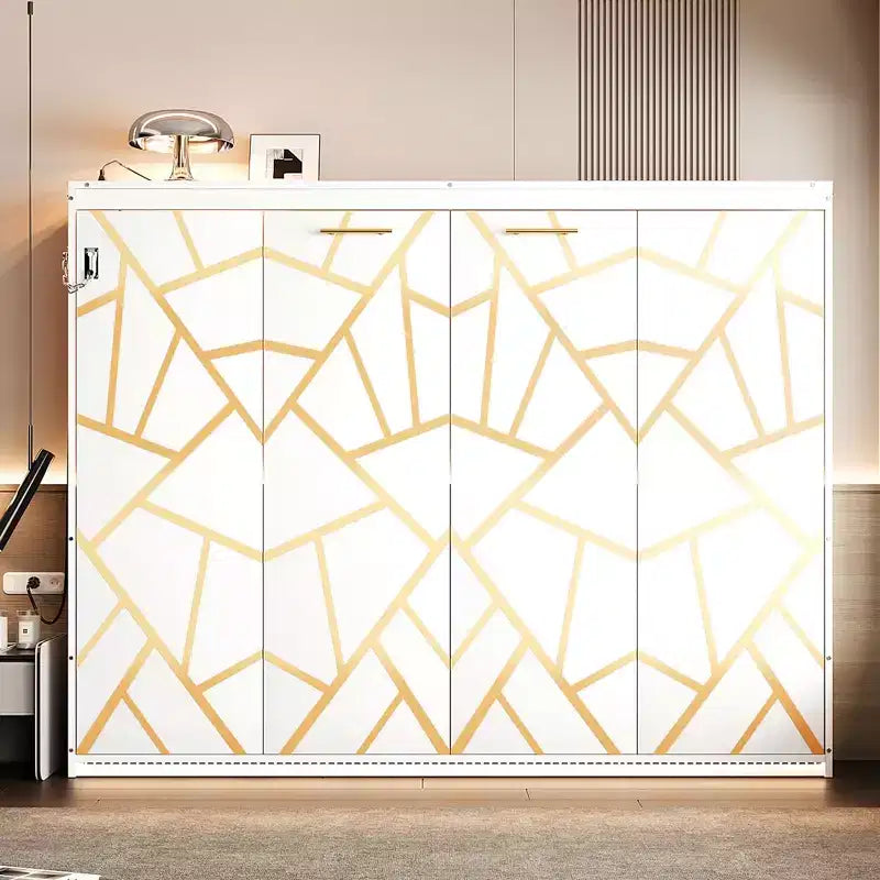 GDFStudio Reed Modern Side-Folding Murphy Bed with Trendy Printed Pattern, LED and USB
