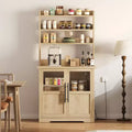 6-Tier Farmhouse Baker's Rack with Glass Door  63 In Kitchen Pantry Hutch, Thick Countertop, Microwave Stand, Coffee Bar Organizer for Dining Room