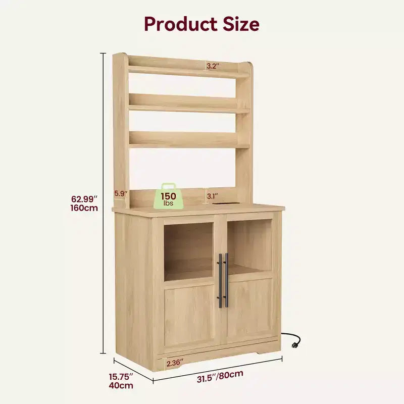 6-Tier Farmhouse Baker's Rack with Glass Door  63 In Kitchen Pantry Hutch, Thick Countertop, Microwave Stand, Coffee Bar Organizer for Dining Room