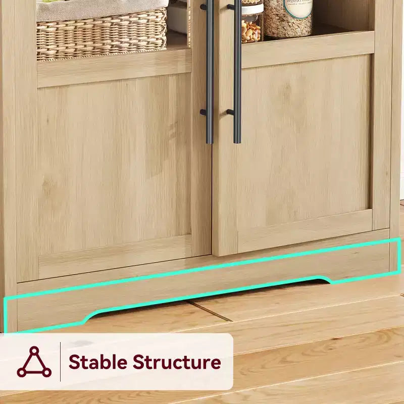 6-Tier Farmhouse Baker's Rack with Glass Door  63 In Kitchen Pantry Hutch, Thick Countertop, Microwave Stand, Coffee Bar Organizer for Dining Room