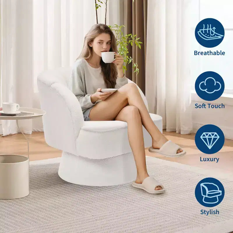 Modern 360 Swivel Barrel Accent Chair,Rotating Round Lounge Armchair with Striped Backrest & Soft Padding, Cozy Club Chair for Living Room, Bedroom