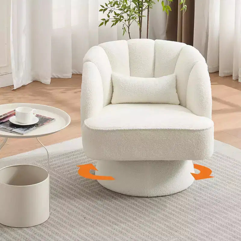 Modern 360 Swivel Barrel Accent Chair,Rotating Round Lounge Armchair with Striped Backrest & Soft Padding, Cozy Club Chair for Living Room, Bedroom