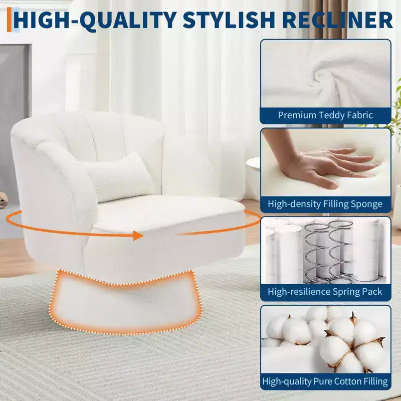 Modern 360 Swivel Barrel Accent Chair,Rotating Round Lounge Armchair with Striped Backrest & Soft Padding, Cozy Club Chair for Living Room, Bedroom