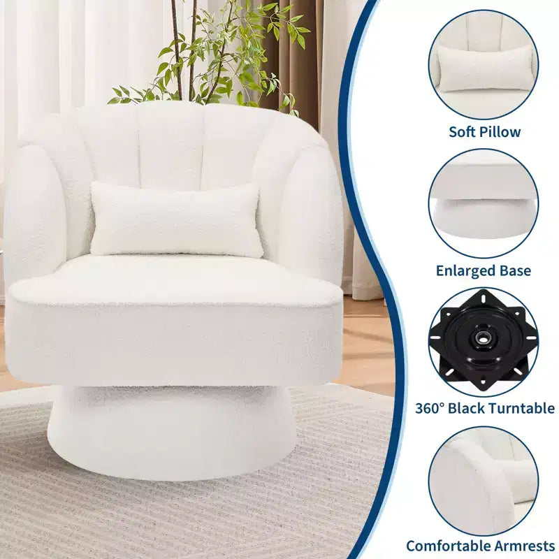 Modern 360 Swivel Barrel Accent Chair,Rotating Round Lounge Armchair with Striped Backrest & Soft Padding, Cozy Club Chair for Living Room, Bedroom