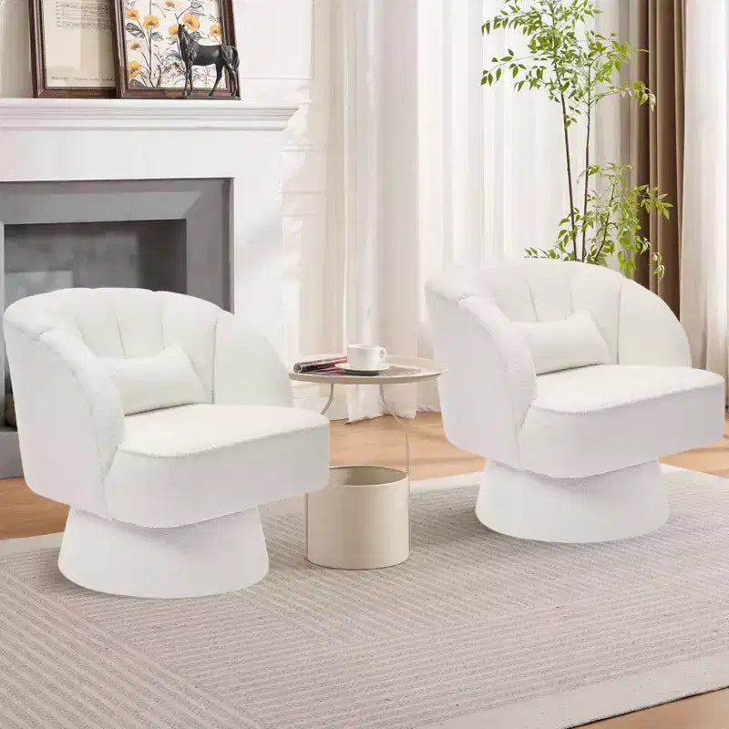 Modern 360 Swivel Barrel Accent Chair,Rotating Round Lounge Armchair with Striped Backrest & Soft Padding, Cozy Club Chair for Living Room, Bedroom