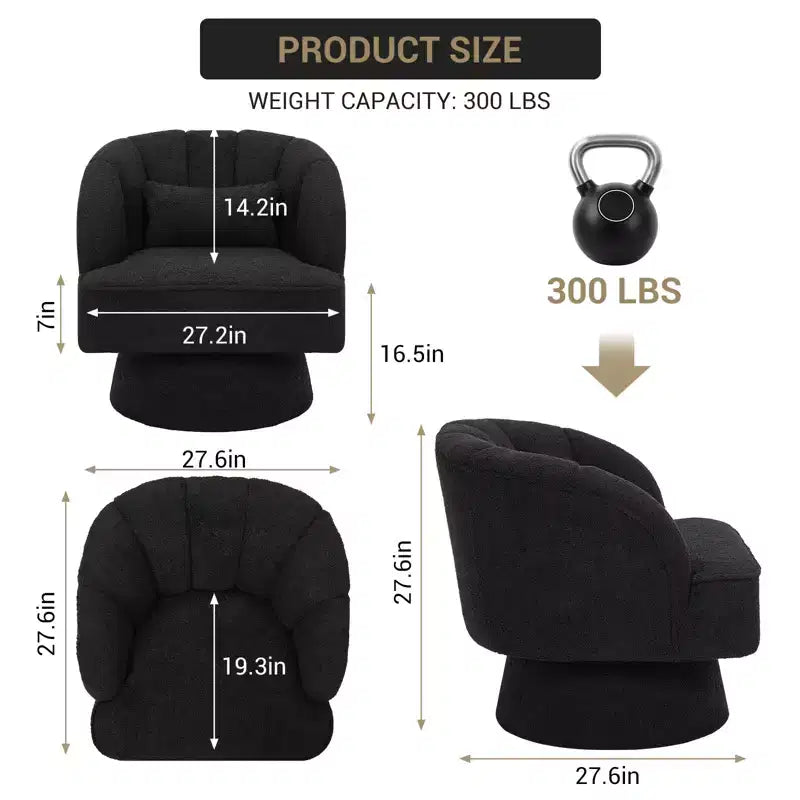 Modern 360 Swivel Barrel Accent Chair,Rotating Round Lounge Armchair with Striped Backrest & Soft Padding, Cozy Club Chair for Living Room, Bedroom