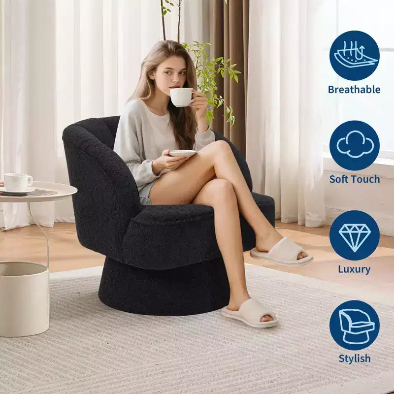 Modern 360 Swivel Barrel Accent Chair,Rotating Round Lounge Armchair with Striped Backrest & Soft Padding, Cozy Club Chair for Living Room, Bedroom