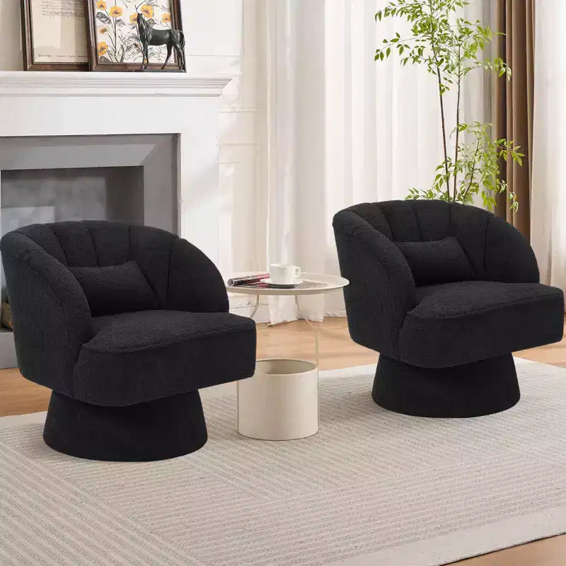 Modern 360 Swivel Barrel Accent Chair,Rotating Round Lounge Armchair with Striped Backrest & Soft Padding, Cozy Club Chair for Living Room, Bedroom
