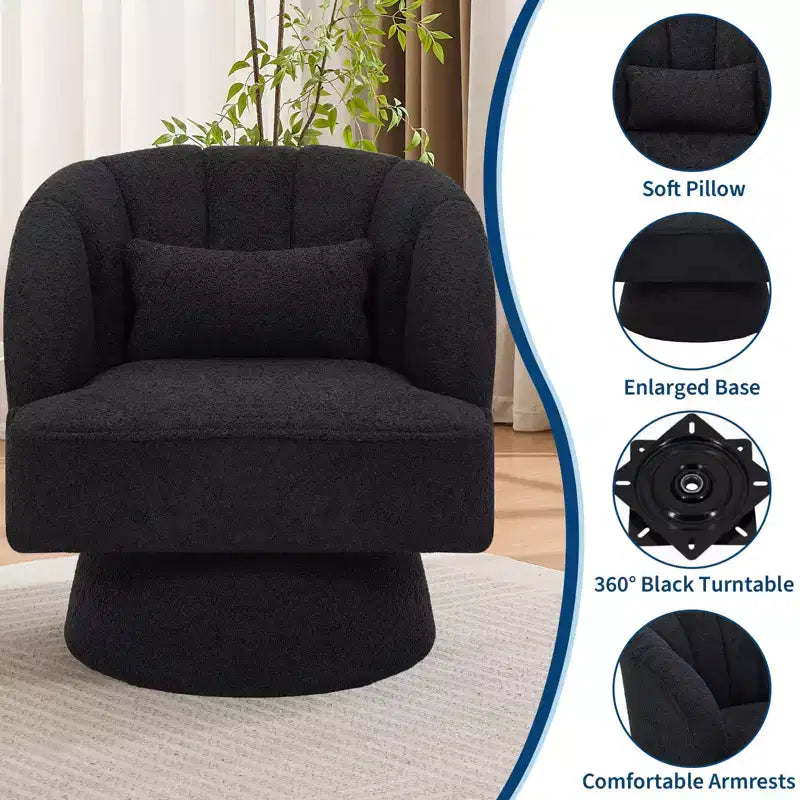 Modern 360 Swivel Barrel Accent Chair,Rotating Round Lounge Armchair with Striped Backrest & Soft Padding, Cozy Club Chair for Living Room, Bedroom