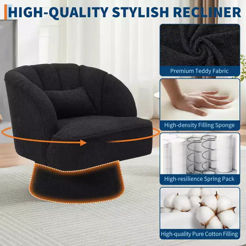 Modern 360 Swivel Barrel Accent Chair,Rotating Round Lounge Armchair with Striped Backrest & Soft Padding, Cozy Club Chair for Living Room, Bedroom