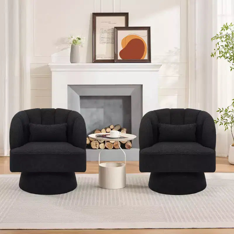 Modern 360 Swivel Barrel Accent Chair,Rotating Round Lounge Armchair with Striped Backrest & Soft Padding, Cozy Club Chair for Living Room, Bedroom