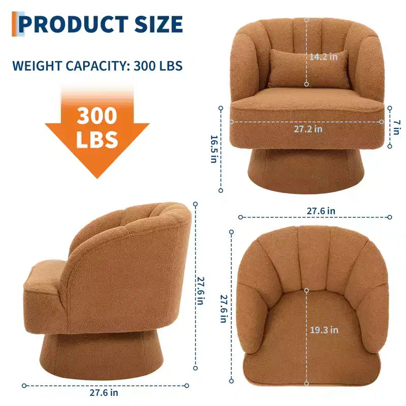 Modern 360 Swivel Barrel Accent Chair,Rotating Round Lounge Armchair with Striped Backrest & Soft Padding, Cozy Club Chair for Living Room, Bedroom
