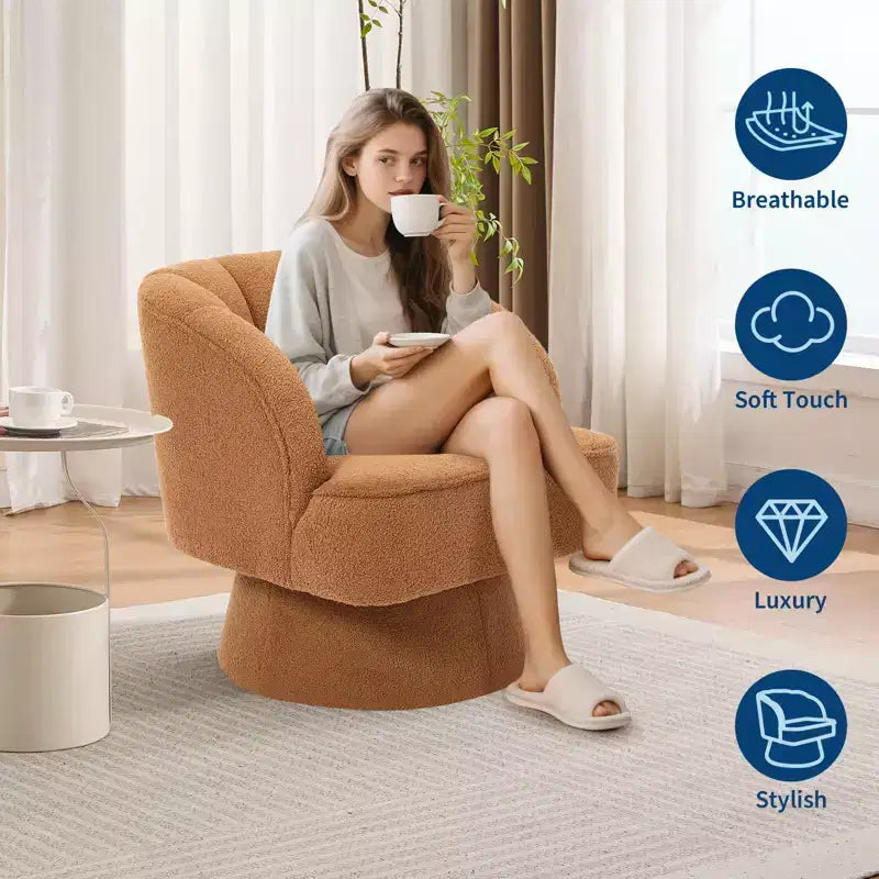 Modern 360 Swivel Barrel Accent Chair,Rotating Round Lounge Armchair with Striped Backrest & Soft Padding, Cozy Club Chair for Living Room, Bedroom