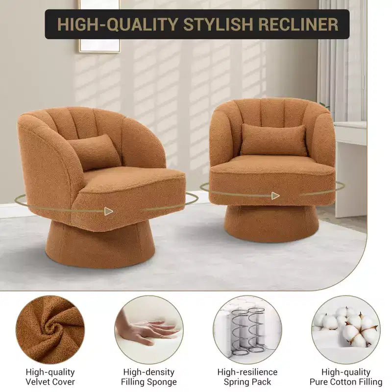 Modern 360 Swivel Barrel Accent Chair,Rotating Round Lounge Armchair with Striped Backrest & Soft Padding, Cozy Club Chair for Living Room, Bedroom