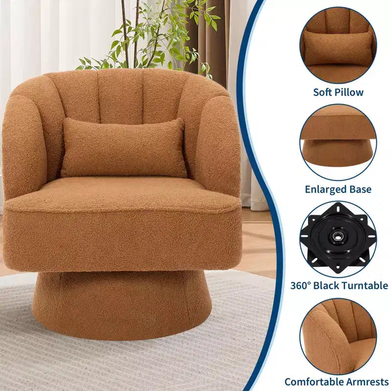 Modern 360 Swivel Barrel Accent Chair,Rotating Round Lounge Armchair with Striped Backrest & Soft Padding, Cozy Club Chair for Living Room, Bedroom