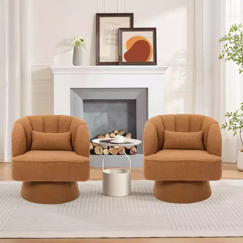 Modern 360 Swivel Barrel Accent Chair,Rotating Round Lounge Armchair with Striped Backrest & Soft Padding, Cozy Club Chair for Living Room, Bedroom