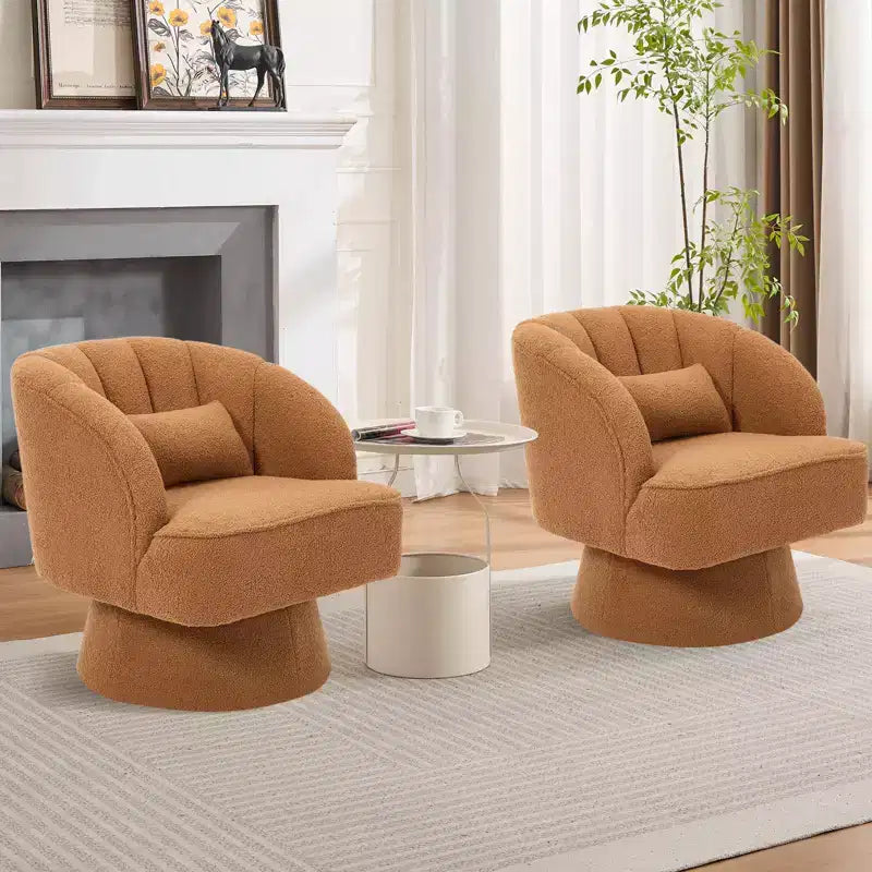 Modern 360 Swivel Barrel Accent Chair,Rotating Round Lounge Armchair with Striped Backrest & Soft Padding, Cozy Club Chair for Living Room, Bedroom