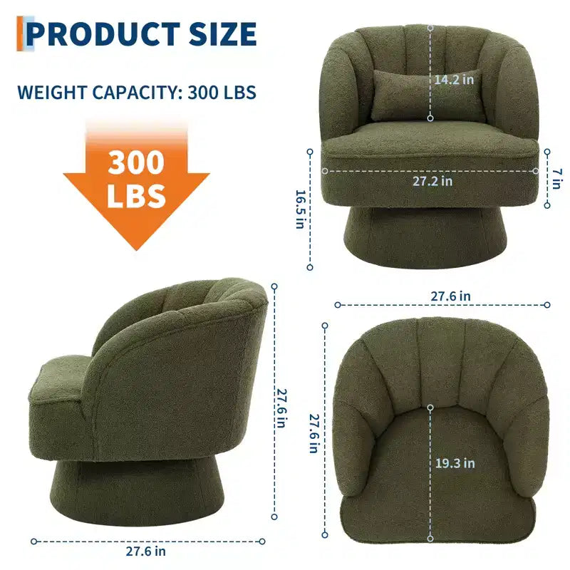 Modern 360 Swivel Barrel Accent Chair,Rotating Round Lounge Armchair with Striped Backrest & Soft Padding, Cozy Club Chair for Living Room, Bedroom