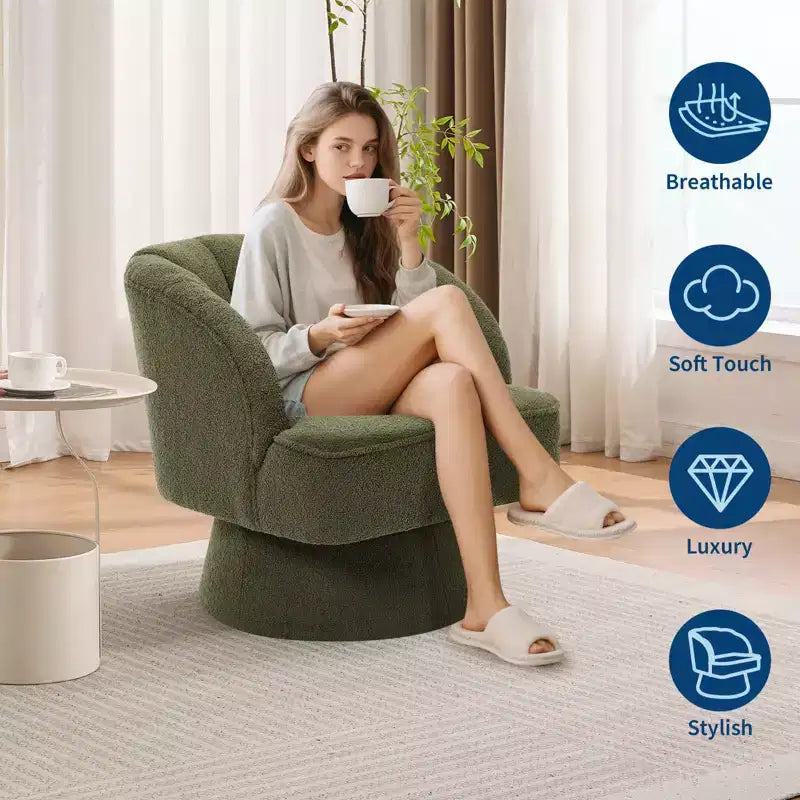 Modern 360 Swivel Barrel Accent Chair,Rotating Round Lounge Armchair with Striped Backrest & Soft Padding, Cozy Club Chair for Living Room, Bedroom
