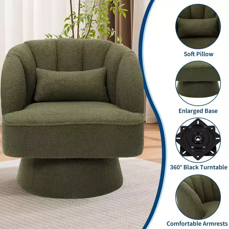 Modern 360 Swivel Barrel Accent Chair,Rotating Round Lounge Armchair with Striped Backrest & Soft Padding, Cozy Club Chair for Living Room, Bedroom