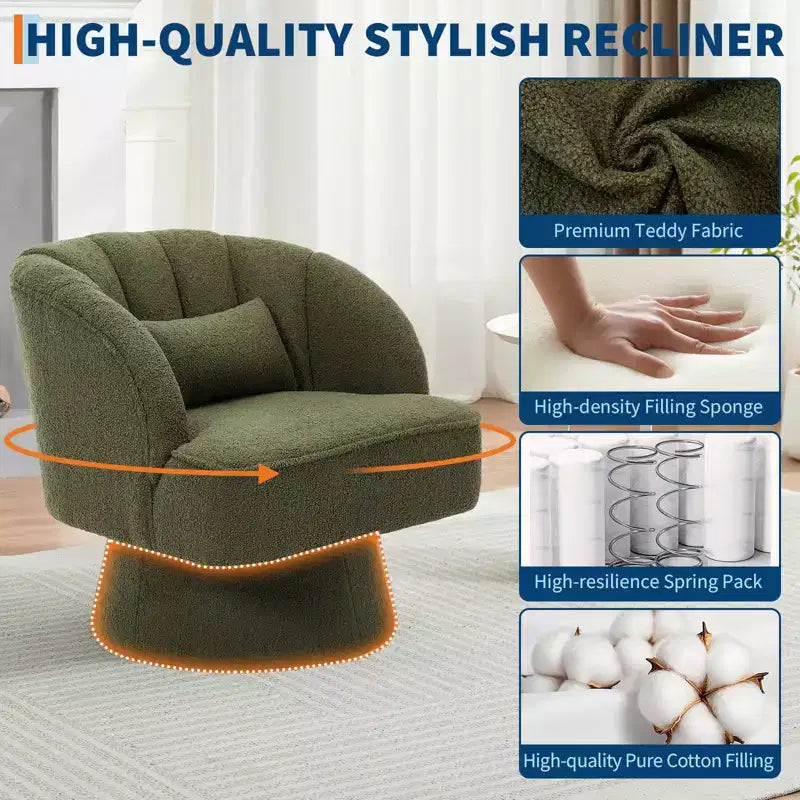 Modern 360 Swivel Barrel Accent Chair,Rotating Round Lounge Armchair with Striped Backrest & Soft Padding, Cozy Club Chair for Living Room, Bedroom