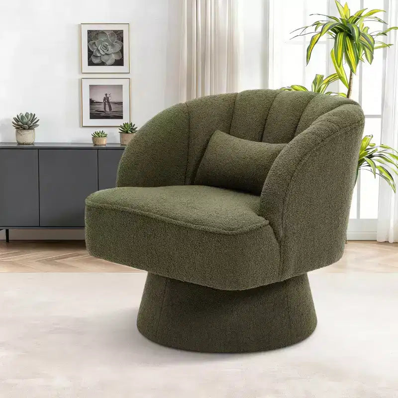 Modern 360 Swivel Barrel Accent Chair,Rotating Round Lounge Armchair with Striped Backrest & Soft Padding, Cozy Club Chair for Living Room, Bedroom