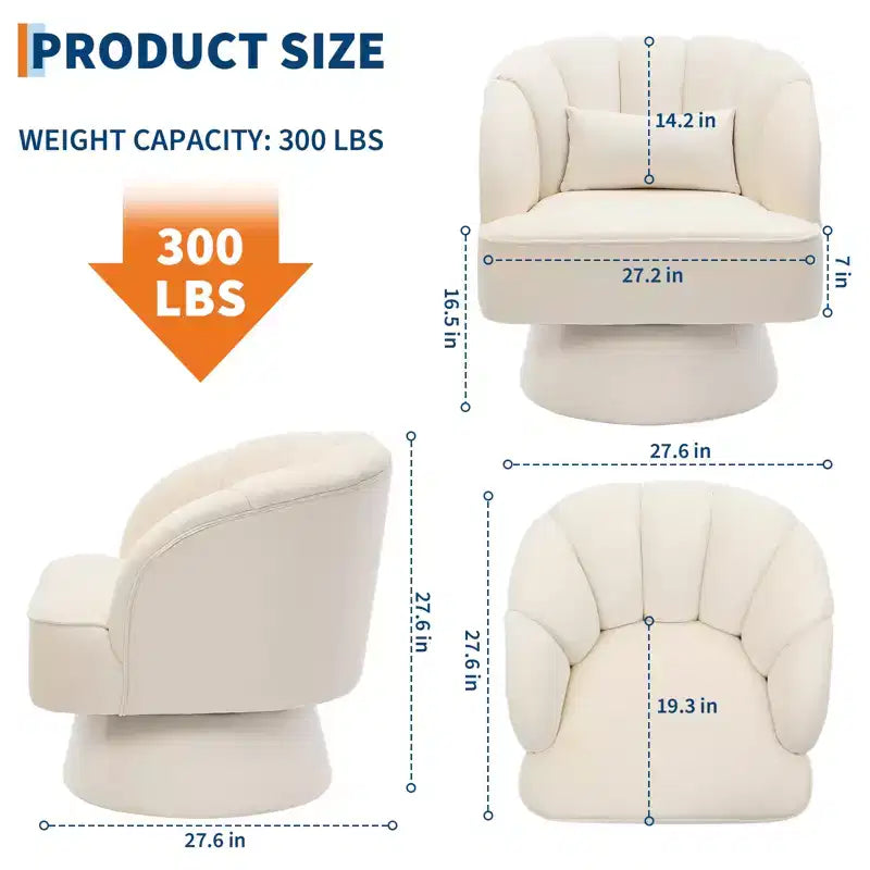 Modern 360 Swivel Barrel Accent Chair,Rotating Round Lounge Armchair with Striped Backrest & Soft Padding, Cozy Club Chair for Living Room, Bedroom