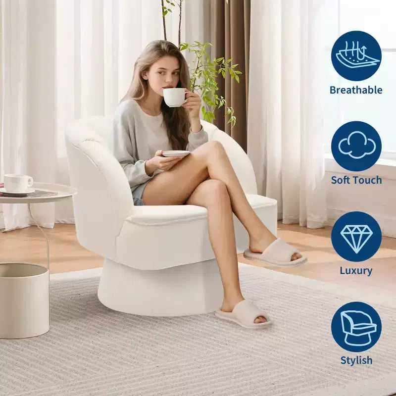 Modern 360 Swivel Barrel Accent Chair,Rotating Round Lounge Armchair with Striped Backrest & Soft Padding, Cozy Club Chair for Living Room, Bedroom