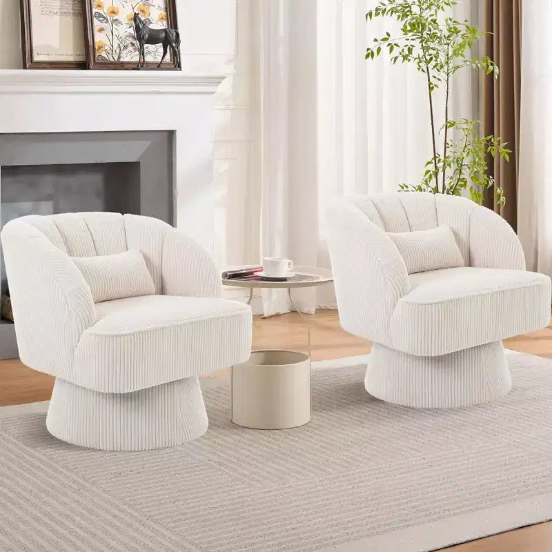 Modern 360 Swivel Barrel Accent Chair,Rotating Round Lounge Armchair with Striped Backrest & Soft Padding, Cozy Club Chair for Living Room, Bedroom