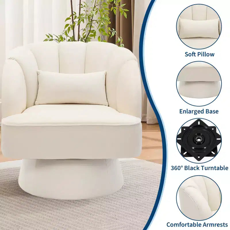 Modern 360 Swivel Barrel Accent Chair,Rotating Round Lounge Armchair with Striped Backrest & Soft Padding, Cozy Club Chair for Living Room, Bedroom