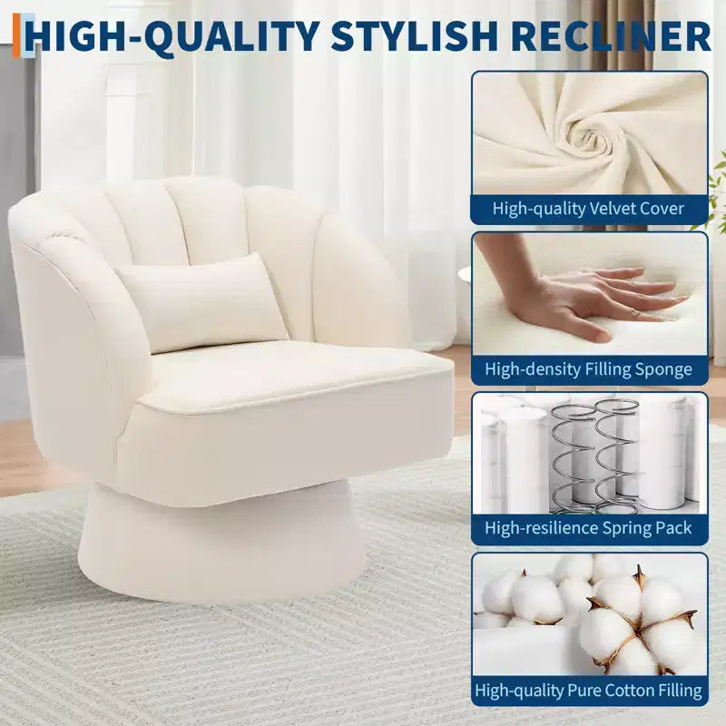Modern 360 Swivel Barrel Accent Chair,Rotating Round Lounge Armchair with Striped Backrest & Soft Padding, Cozy Club Chair for Living Room, Bedroom